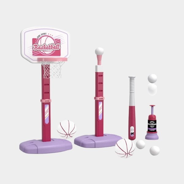 sports-2.jpg HYES 2 in 1 Kids Basketball Hoop and T Ball Set - Adjustable Height - Image 1